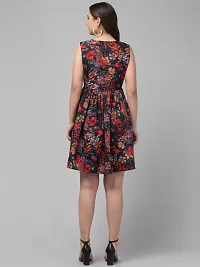 Stylish Black Crepe Printed Flared Dress For Women-thumb1