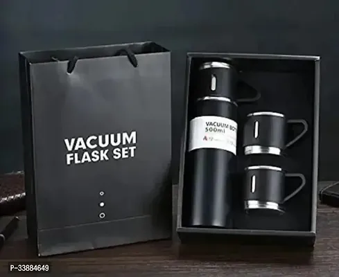 Double Wall Stainless Steel Thermo 500ml Vacuum Insulated Bottle Water Flask Set with Two Cups-thumb0