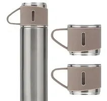 Stainless Steel Vacuum Flask Set with 3 Steel Cups-thumb1