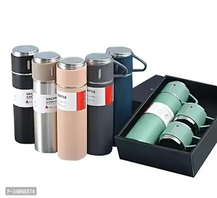 Latest Steel Vacuum Flask Set with 3 Steel Cups Combo-thumb4