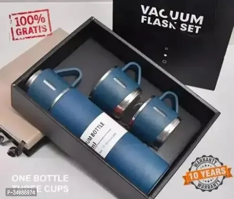 Latest Steel Vacuum Flask Set with 3 Steel Cups Combo-thumb2