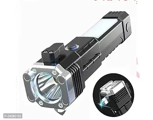 Rechargeable Torch Flashlight with Hammer Window Glass and Seat Belt Cutter Built in Mobile USB Fast Charger Bank-thumb0