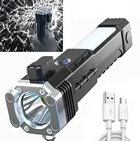 Rechargeable Torch Flashlight with Hammer Window Glass and Seat Belt Cutter Built in Mobile USB Fast Charger Bank-thumb1