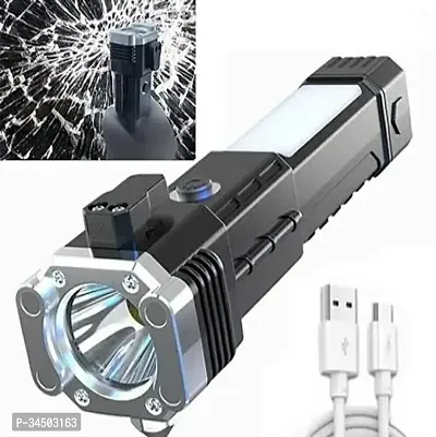 Rechargeable Torch Flashlight with Hammer Window Glass and Seat Belt Cutter Built in Mobile USB Fast Charger Bank-thumb2