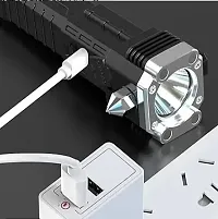 Rechargeable Torch Flashlight with Hammer Window Glass and Seat Belt Cutter Built in Mobile USB Fast Charger Bank-thumb2