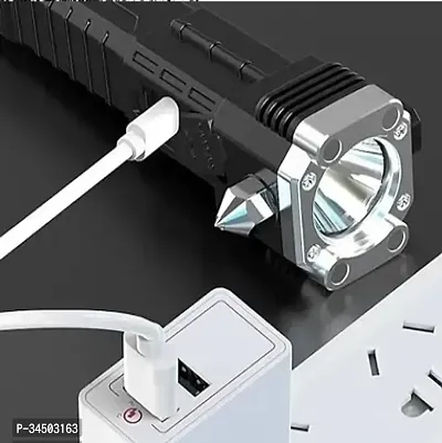 Rechargeable Torch Flashlight with Hammer Window Glass and Seat Belt Cutter Built in Mobile USB Fast Charger Bank-thumb3