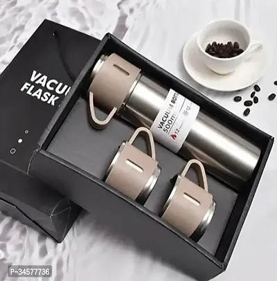 Stainless Steel Vacuum Flask Bottle With 2 Cups Set (Assorted color)-thumb0