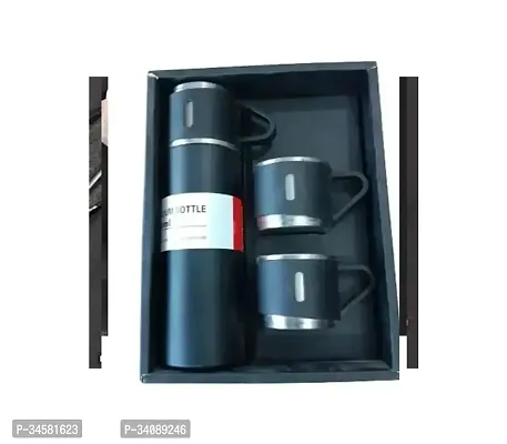 Stainless Steel Vacuum Flask Bottle With 2 Cups Set-thumb3