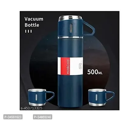 Stainless Steel Vacuum Flask Bottle With 2 Cups Set-thumb2