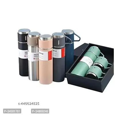 Stainless Steel Vacuum Flask Bottle With 2 Cups Set (Assorted color)-thumb3