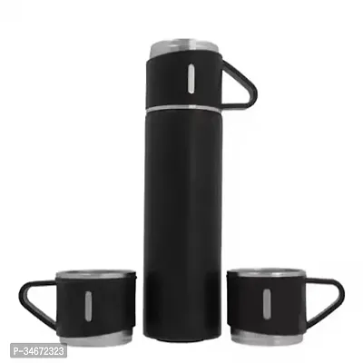 Insulated Double Wall Stainless Steel 500ml Tea Coffee Thermal Flask with 3 Cups-thumb0