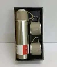 Insulated Double Wall Stainless Steel 500ml Tea Coffee Thermal Flask with 3 Cups-thumb2