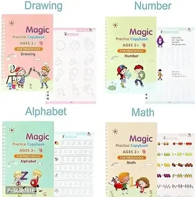 Sank Magic Practice Copybook, (4 BOOK + 10 REFILL+ 1 Pen +1 Grip) Number Tracing Book for Preschoolers with Pen, Magic Calligraphy Copybook Set Practical Reusable Writing Tool Simple Hand Lettering-thumb2