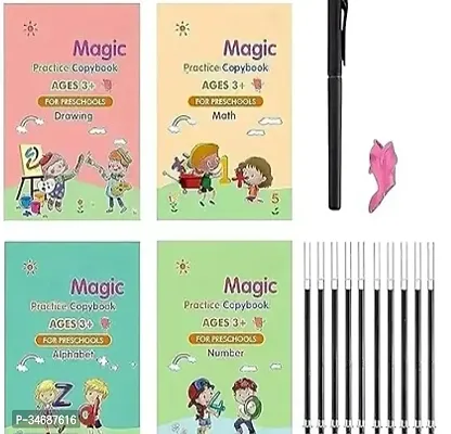 Sank Magic Practice Copybook, (4 BOOK + 10 REFILL+ 1 Pen +1 Grip) Number Tracing Book for Preschoolers with Pen, Magic Calligraphy Copybook Set Practical Reusable Writing Tool Simple Hand Lettering-thumb3