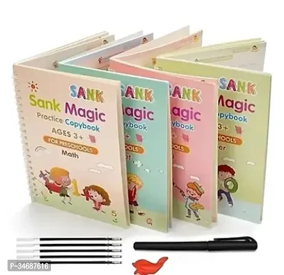 Sank Magic Practice Copybook, (4 BOOK + 10 REFILL+ 1 Pen +1 Grip) Number Tracing Book for Preschoolers with Pen, Magic Calligraphy Copybook Set Practical Reusable Writing Tool Simple Hand Lettering-thumb4