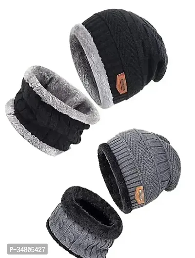 Winter Woolen Men And Women Cap With Neck Warmer [PACK OF 1] (Color May Vary)-thumb0