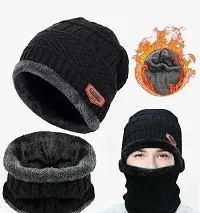 Winter Woolen Men And Women Cap With Neck Warmer [PACK OF 1] (Color May Vary)-thumb3