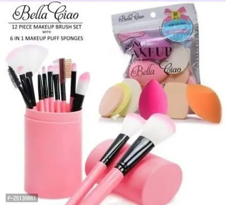 12 piece pink brush pack with beauty blender puff packet-thumb0