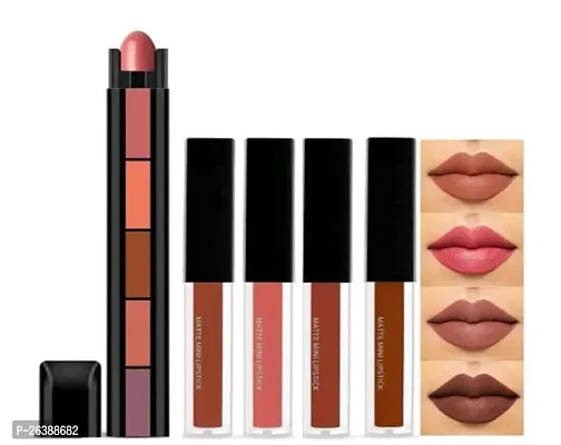 The nude edition matte mini liquid lipstick waterproof with 5 in one nude shades of lipstick combo-thumb0