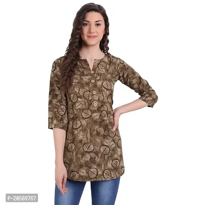 Women Floral Printed Crepe A-Line Top (Medium, Brown)