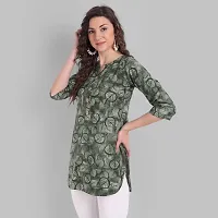 Women Floral Printed Crepe A-Line Top (Small, Green)-thumb5