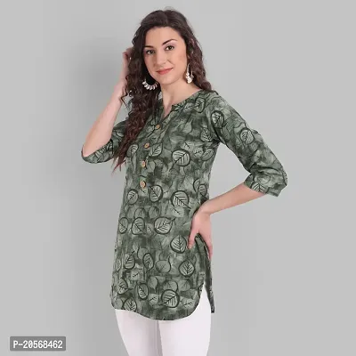 Women Floral Printed Crepe A-Line Top (Small, Green)-thumb6