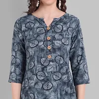 Women Floral Printed Crepe A-Line Top (Small, Blue)-thumb4