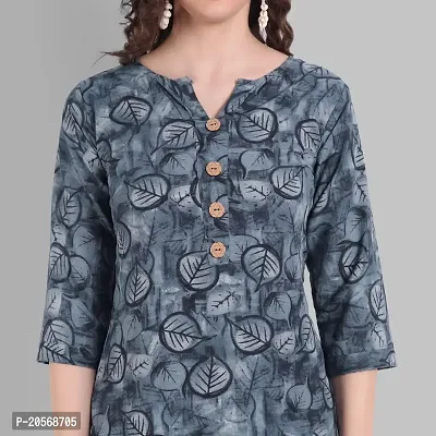 Women Floral Printed Crepe A-Line Top (Small, Blue)-thumb5