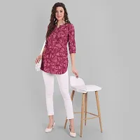 Women Floral Printed Crepe A-Line Top (Large, Pink)-thumb1