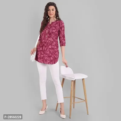 Women Floral Printed Crepe A-Line Top (Large, Pink)-thumb2