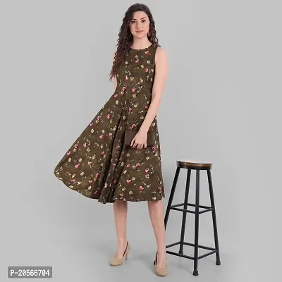 Women Floral Printed Fit and Flare midi A-line Dress-thumb2