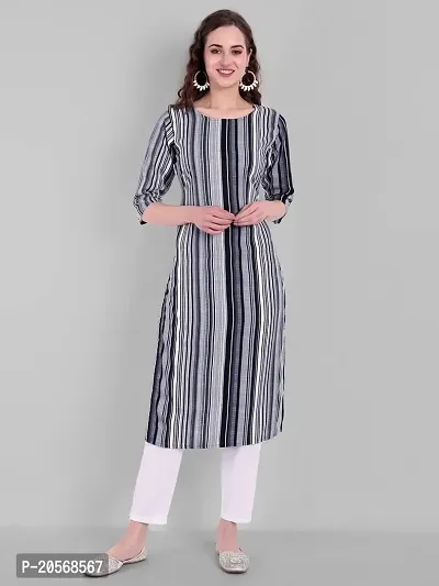 Gloryance Women Striped Straight Crepe Kurtis (XX-Large, Blue)-thumb2