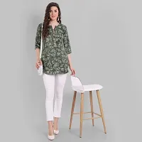 Women Floral Printed Crepe A-Line Top (Small, Green)-thumb2