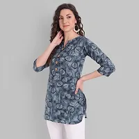 Women Floral Printed Crepe A-Line Top (Small, Blue)-thumb5