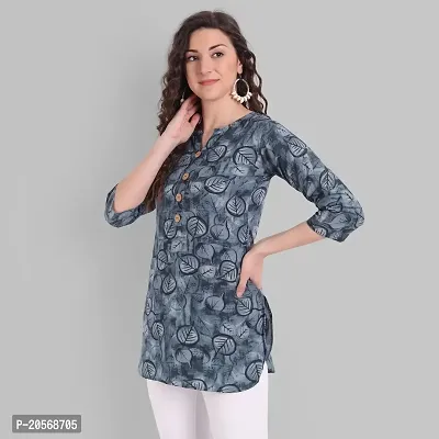 Women Floral Printed Crepe A-Line Top (Small, Blue)-thumb6