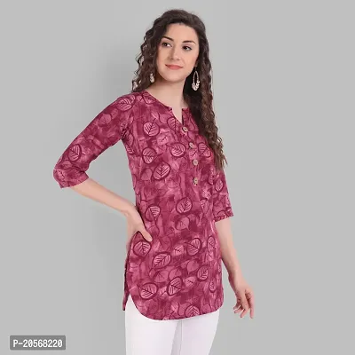 Women Floral Printed Crepe A-Line Top (Large, Pink)-thumb5