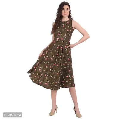 Women Floral Printed Fit and Flare midi A-line Dress-thumb0