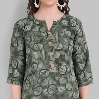 Women Floral Printed Crepe A-Line Top (Small, Green)-thumb4