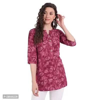 Women Floral Printed Crepe A-Line Top (Large, Pink)-thumb0