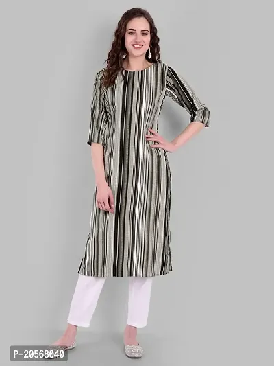 Gloryance Women Striped Straight Crepe Kurtis (XX-Large, Green)-thumb2