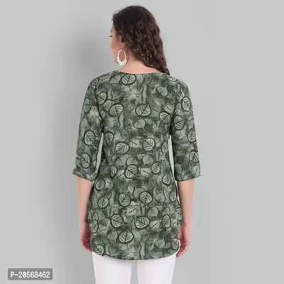 Women Floral Printed Crepe A-Line Top (Small, Green)-thumb4