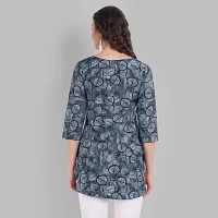 Women Floral Printed Crepe A-Line Top (Small, Blue)-thumb3