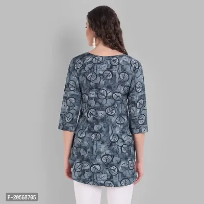 Women Floral Printed Crepe A-Line Top (Small, Blue)-thumb4