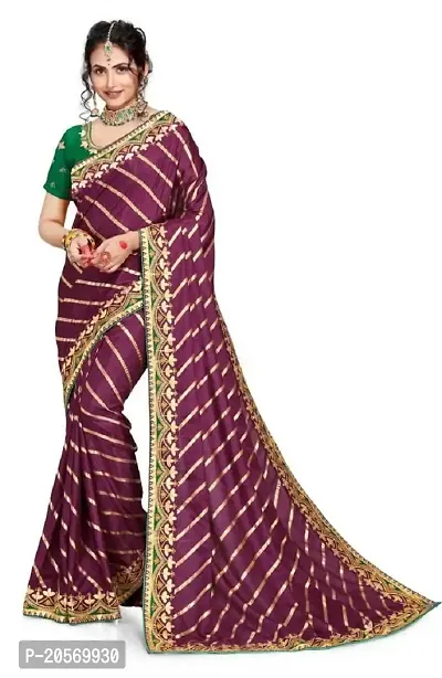 Gloryance Gold-Toned Leheriya Foil Print Poly Silk Saree (purple)-thumb0