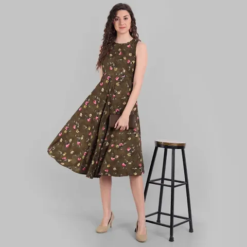 Women Floral Fit and Flare midi A-line Dress