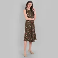 Stylish Crepe Round Neck and Sleeveless Printed Fit and Flare Midi Length Dress For Women-thumb2