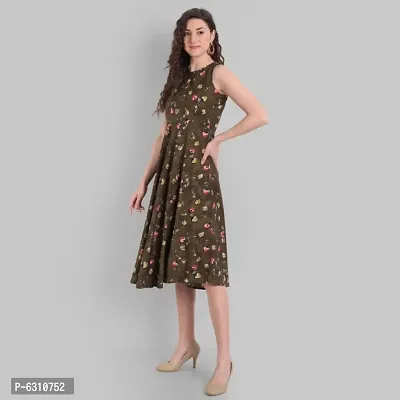 Stylish Crepe Round Neck and Sleeveless Printed Fit and Flare Midi Length Dress For Women-thumb2