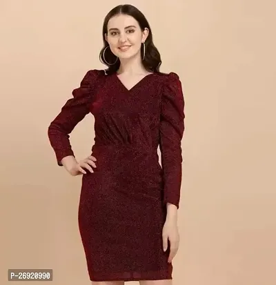 Stylish Maroon Chiffon Self Design Dresses For Women