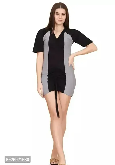 Stylish Black Lycra Self Design Dresses For Women