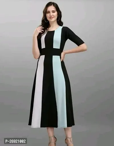 Stylish Blue Cotton Self Design Dresses For Women-thumb0